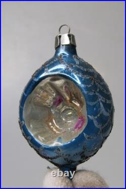 Lot VTG Glass Flower Embossed Indent Glitter Mica DROP Christmas Ornament Poland