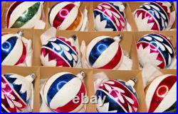 Lot VTG Glass Flowers Harlequin Mica Cap BALL DROP Christmas Ornaments Poland