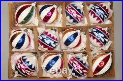 Lot VTG Glass Flowers Harlequin Mica Cap BALL DROP Christmas Ornaments Poland