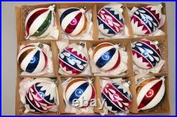 Lot VTG Glass Flowers Harlequin Mica Cap BALL DROP Christmas Ornaments Poland