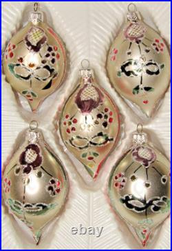 Lot VTG Glass Glitter FLOWER Color Pictured 4 DROP Christmas Ornaments Romania