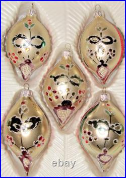 Lot VTG Glass Glitter FLOWER Color Pictured 4 DROP Christmas Ornaments Romania