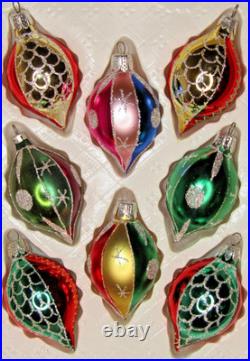 Lot VTG Glass Glitter Pictured SNOWFLAKE DOT DROP Christmas Ornaments Romania
