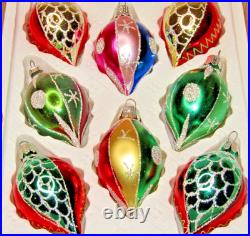 Lot VTG Glass Glitter Pictured SNOWFLAKE DOT DROP Christmas Ornaments Romania