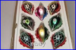 Lot VTG Glass Glitter Pictured SNOWFLAKE DOT DROP Christmas Ornaments Romania