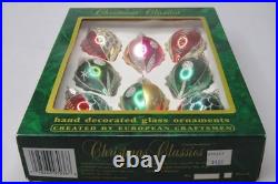 Lot VTG Glass Glitter Pictured SNOWFLAKE DOT DROP Christmas Ornaments Romania