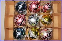 Lot VTG Glass Glitter Stencil FLOWER Pictured BALL Christmas Ornaments Brazil