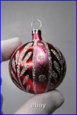Lot VTG Glass Glitter Stencil FLOWER Pictured BALL Christmas Ornaments Brazil