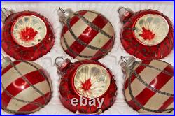 Lot VTG Glass Indent Glitter Pictured Striped BALL Christmas Ornaments Germany