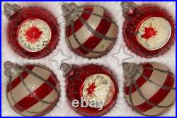 Lot VTG Glass Indent Glitter Pictured Striped BALL Christmas Ornaments Germany