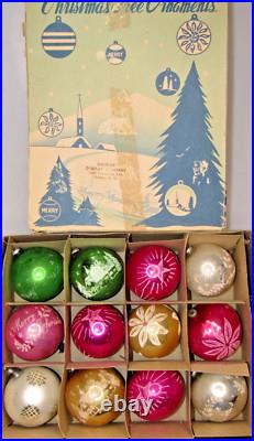 Lot VTG Glass Mica Stencil Pictured STAR FLOWER BALL Christmas Ornament Japan