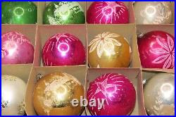 Lot VTG Glass Mica Stencil Pictured STAR FLOWER BALL Christmas Ornament Japan
