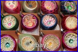 Lot VTG Glass Picture Glitter Striped Indent BALL DROP Christmas Ornament Poland