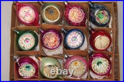 Lot VTG Glass Picture Glitter Striped Indent BALL DROP Christmas Ornament Poland
