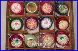 Lot VTG Glass Picture Glitter Striped Indent BALL DROP Christmas Ornament Poland