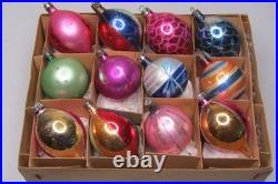 Lot VTG Glass Picture Glitter Striped Indent BALL DROP Christmas Ornament Poland