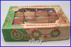 Lot VTG Glass Picture Glitter Striped Indent BALL DROP Christmas Ornament Poland