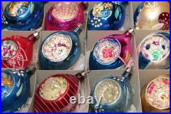 Lot VTG Glass Picture Mica Indent MUSHROOM FLOWER DROP Christmas Ornament Poland