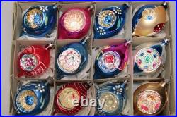 Lot VTG Glass Picture Mica Indent MUSHROOM FLOWER DROP Christmas Ornament Poland