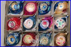 Lot VTG Glass Picture Mica Indent MUSHROOM FLOWER DROP Christmas Ornament Poland