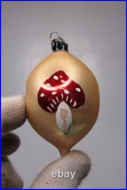 Lot VTG Glass Picture Mica Indent MUSHROOM FLOWER DROP Christmas Ornament Poland
