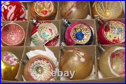 Lot VTG Glass Pictured BALL FLOWER Mica Indent Christmas Ornament Poland Germany