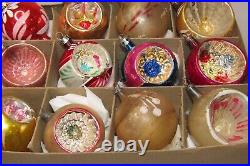 Lot VTG Glass Pictured BALL FLOWER Mica Indent Christmas Ornament Poland Germany