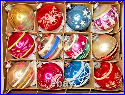 Lot VTG Glass Pictured BALL Silent Night Greeting Christmas Ornament Shiny Brite