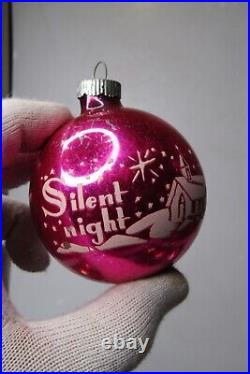 Lot VTG Glass Pictured BALL Silent Night Greeting Christmas Ornament Shiny Brite