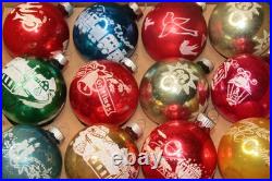 Lot VTG Glass Pictured CARRIAGE TRAIN SUN LANTERN MERRY BALL Christmas Ornaments