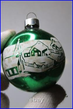 Lot VTG Glass Pictured CARRIAGE TRAIN SUN LANTERN MERRY BALL Christmas Ornaments