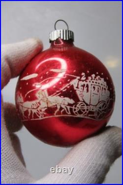 Lot VTG Glass Pictured CARRIAGE TRAIN SUN LANTERN MERRY BALL Christmas Ornaments