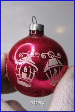 Lot VTG Glass Pictured CARRIAGE TRAIN SUN LANTERN MERRY BALL Christmas Ornaments