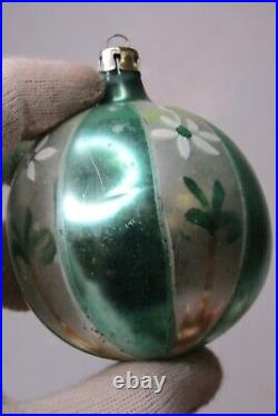 Lot VTG Glass Pictured DROP BALL FLOWER MIca Indent Christmas Ornaments Poland