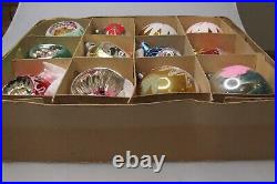 Lot VTG Glass Pictured DROP BALL FLOWER MIca Indent Christmas Ornaments Poland