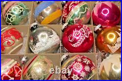 Lot VTG Glass Pictured GREETING BELL VILLAGE BALL Christmas Ornament Shiny Brite