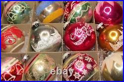 Lot VTG Glass Pictured GREETING BELL VILLAGE BALL Christmas Ornament Shiny Brite