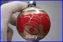 Lot VTG Glass Pictured GREETING BELL VILLAGE BALL Christmas Ornament Shiny Brite