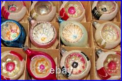 Lot VTG Glass Pictured Glitter Mica Indent BALL DROP Christmas Ornament Poland