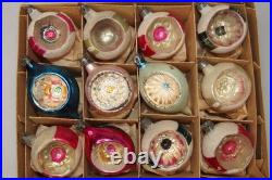 Lot VTG Glass Pictured Glitter Mica Indent BALL DROP Christmas Ornament Poland