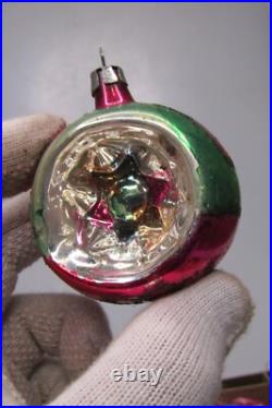 Lot VTG Glass Pictured HEART FLOWERS SNOWMAN Indent DROP BALL Christmas Ornament