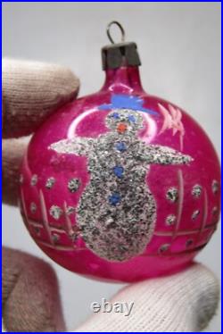 Lot VTG Glass Pictured HEART FLOWERS SNOWMAN Indent DROP BALL Christmas Ornament