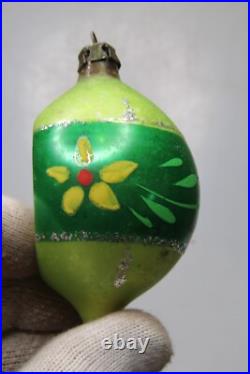 Lot VTG Glass Pictured HEART FLOWERS SNOWMAN Indent DROP BALL Christmas Ornament