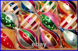 Lot VTG Glass Pictured Harlequin Mica Stripe BALL DROP Christmas Ornament Poland