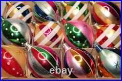 Lot VTG Glass Pictured Harlequin Mica Stripe BALL DROP Christmas Ornament Poland
