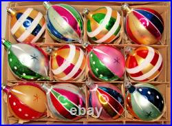 Lot VTG Glass Pictured Harlequin Mica Stripe BALL DROP Christmas Ornament Poland