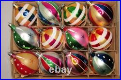 Lot VTG Glass Pictured Harlequin Mica Stripe BALL DROP Christmas Ornament Poland