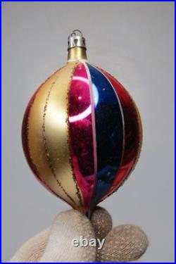 Lot VTG Glass Pictured Harlequin Mica Stripe BALL DROP Christmas Ornament Poland
