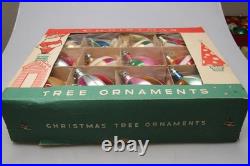 Lot VTG Glass Pictured Harlequin Mica Stripe BALL DROP Christmas Ornament Poland