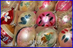 Lot VTG Glass Pictured SANTA SKIING FLOWER Large DROP Christmas Ornaments Poland